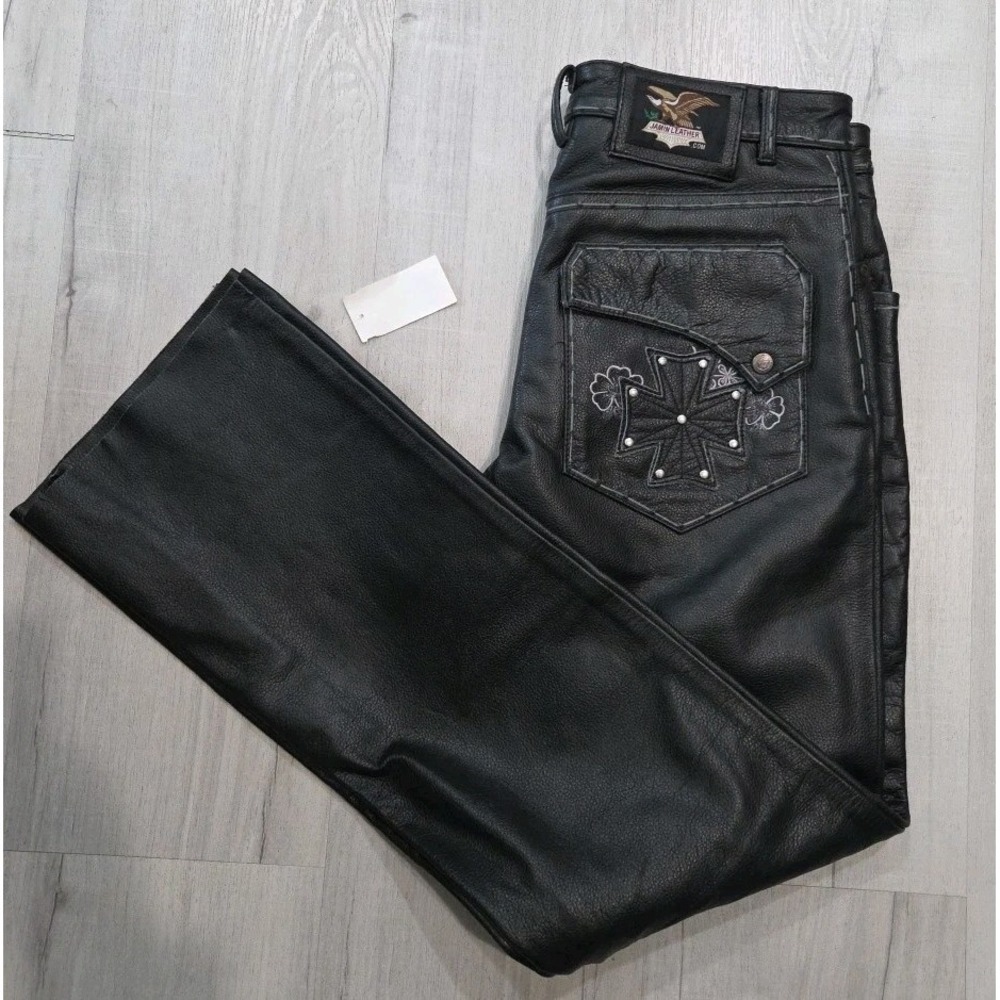 Jamin Leather Pants Size 34 Hand Stitch Star Pockets NWT